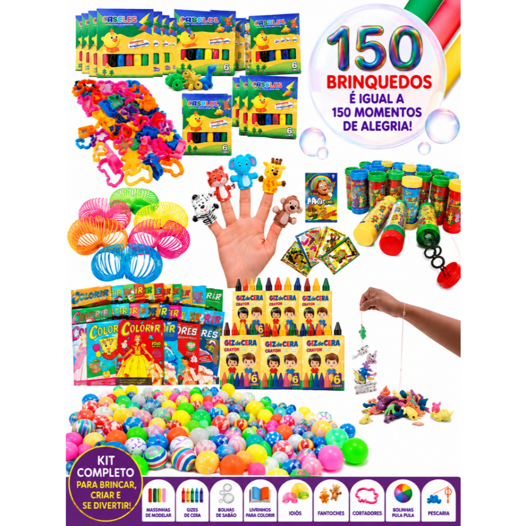 Kit Completo 150 Brinquedo com Saquinho Para Festa Lembrancinha