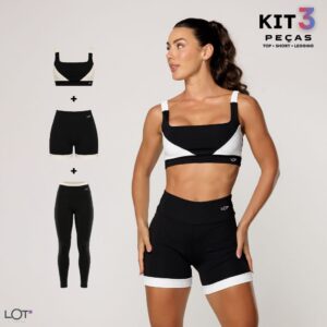 Kit Conjunto Feminino Fitness Academia Top Legging Short Recorte