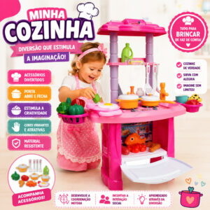 Kit Cozinha Infantil de Brinquedo Completa Sai Agua de Verdade Grande