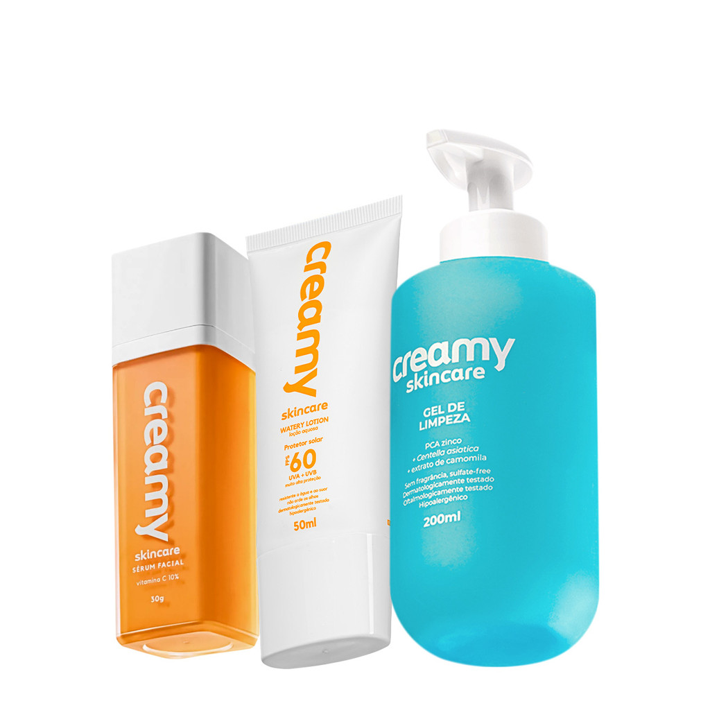Kit Creamy Skincare Vitamina C Protetor Solar Gel de Limpeza