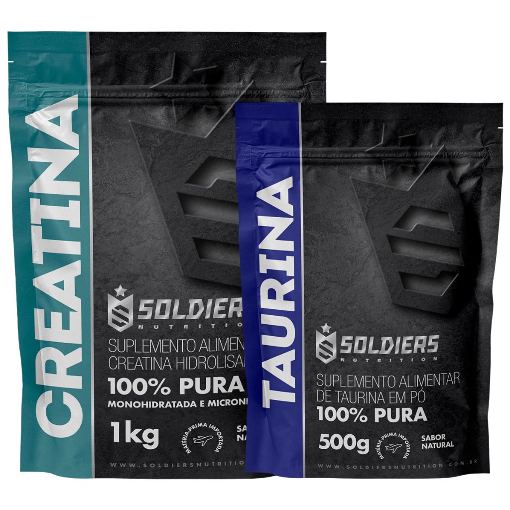 Kit Creatina 1kg Taurina 500g 100% Pura Soldiers Nutrition
