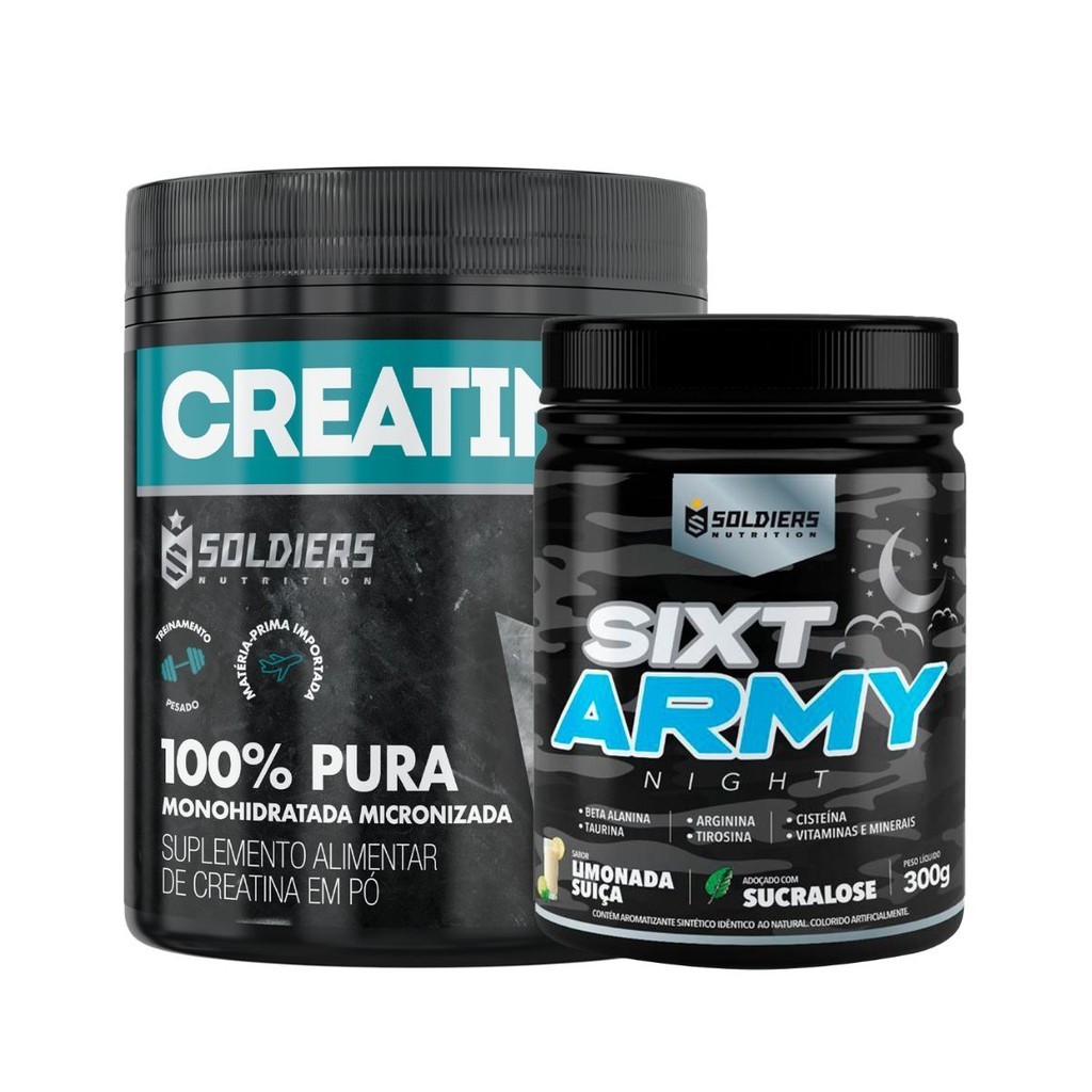 Kit Creatina 300g Pré Treino Sixt Army Night 300g Soldiers Nutrition