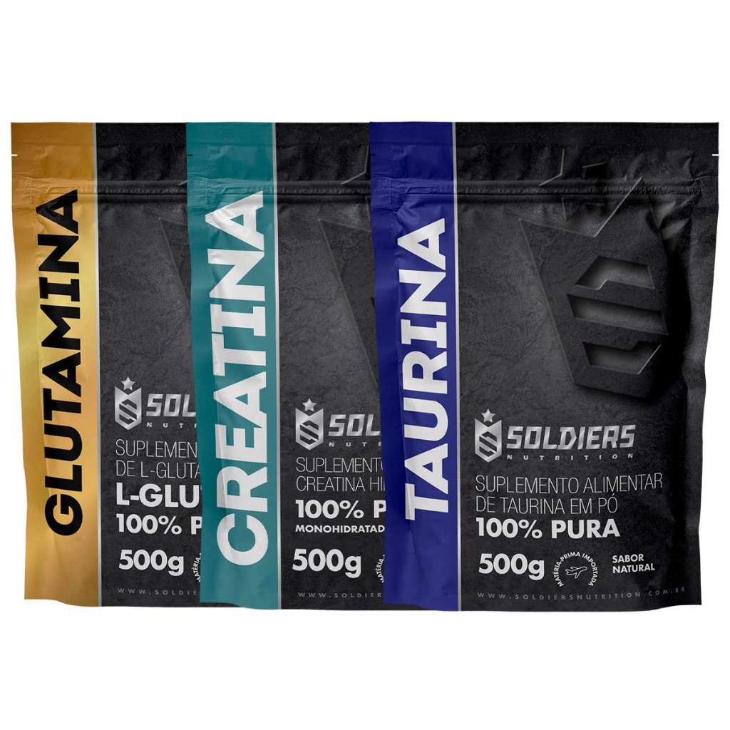 Kit Creatina 500g Taurina 500g Glutamina 500g Soldiers Nutrition