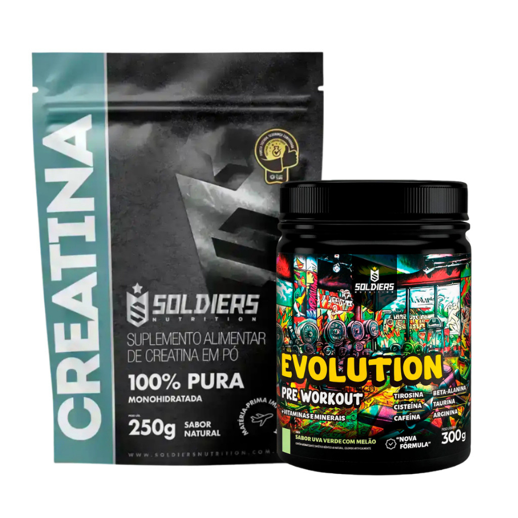 Kit Creatina Monohidratada Pré Treino Evolution 300g Aminoácidos