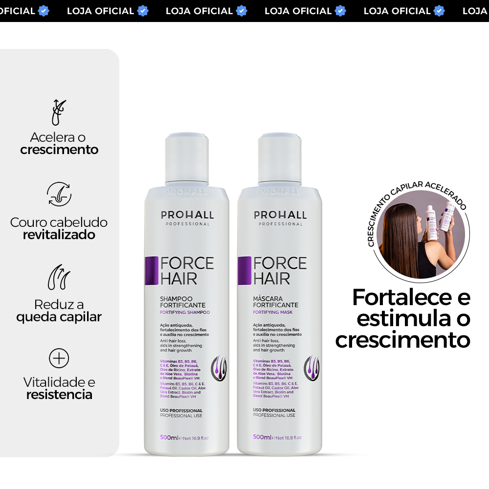 Kit Crescimento Capilar Acelerado: Shampoo Máscara Fortificante Force