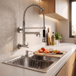 Kit Cuba Gourmet Aço Inox 50×40 Cozinha Com Torneira Spray de Parede