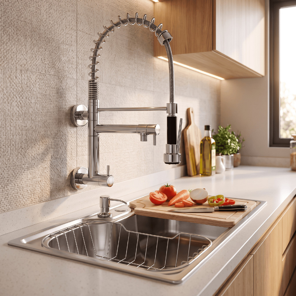 Kit Cuba Gourmet Aço Inox 50x40 Cozinha Com Torneira Spray de Parede