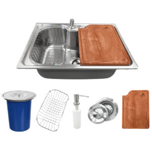 Kit Cuba Gourmet Aço Inox Tábua De Corte Lixeira Embutir 5l Aço Inox