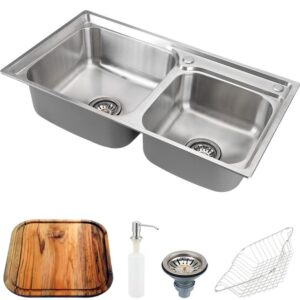 Kit Cuba p Cozinha Gourmet Pia Dupla Aço Inox com Acessórios e Tábua