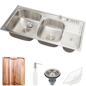 Kit Cuba p Cozinha Pia Dupla em Aço Inox Nukini com Acessórios