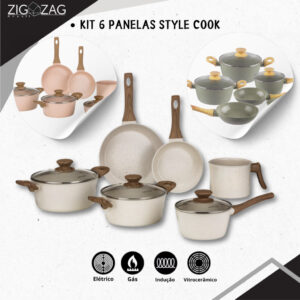 Kit de 06 Peças, Panelas Style Cook de Cerâmica Antiaderente Para