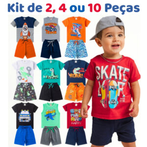 Kit de 2, 4 ou 10 Peças de Roupa Infantil Menino Verão Conjunto
