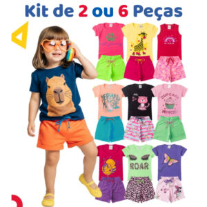 Kit de 2 ou 6 Peças de Roupa Infantil Menina Verão Conjunto Feminino