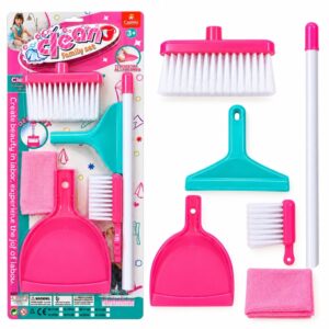 Kit De Limpeza Infantil cor Rosa com 6 Acessórios Brinquedo Faz de