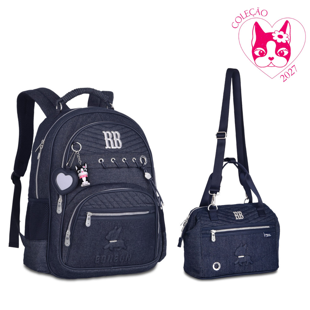 Kit de Mochila Costas e Lancheira Rebecca Bonbon Jeans- Clio Style