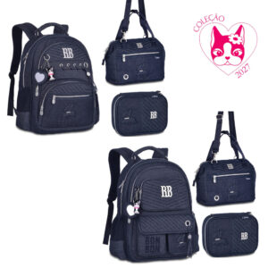 Kit de Mochila Costas,Lancheira e Estojo Rebecca Bonbon Jeans- Clio