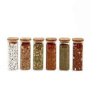 Kit de Pote Hermético de Vidro Quadrado com Tampa de Bambu 6 Peças — Cozinha e Utensílios