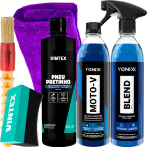 Kit Desengraxante Moto-V Shampoo Cera Blend Spray Pneu Pretinho 500ml