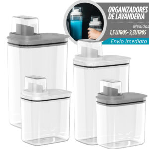 Kit Dispenser Organizador de Lavanderia 2,3 1,5 L Acrílico sabão