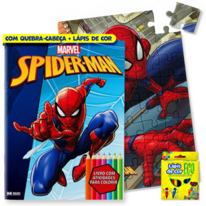 Kit Diversão Livro de Colorir Marvel Homem Aranha Quebra-Cabeça e