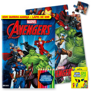 Kit Diversão Marvel Vingadores Quebra-cabeça e Lápis de Cor