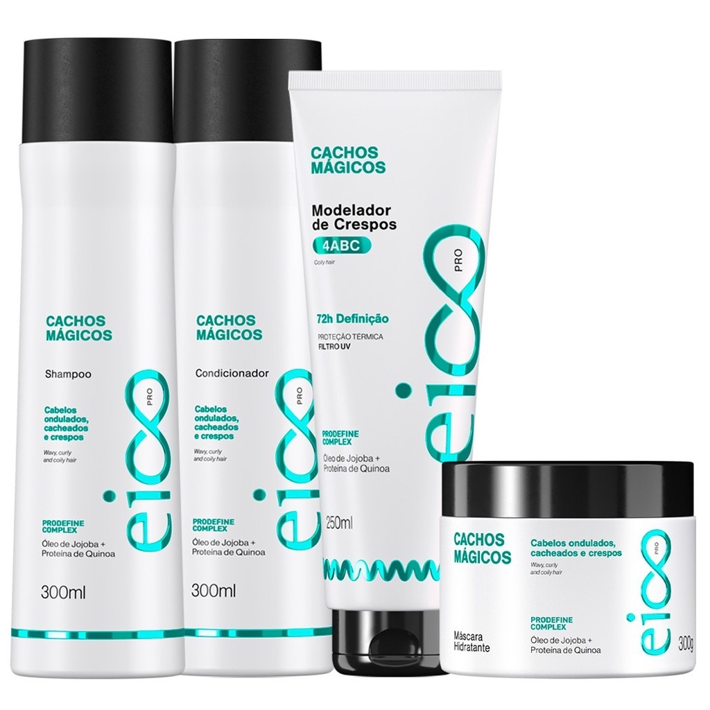 Kit Eico Pro Cachos Mágicos Shampoo Condicionador Mascara Leave-in