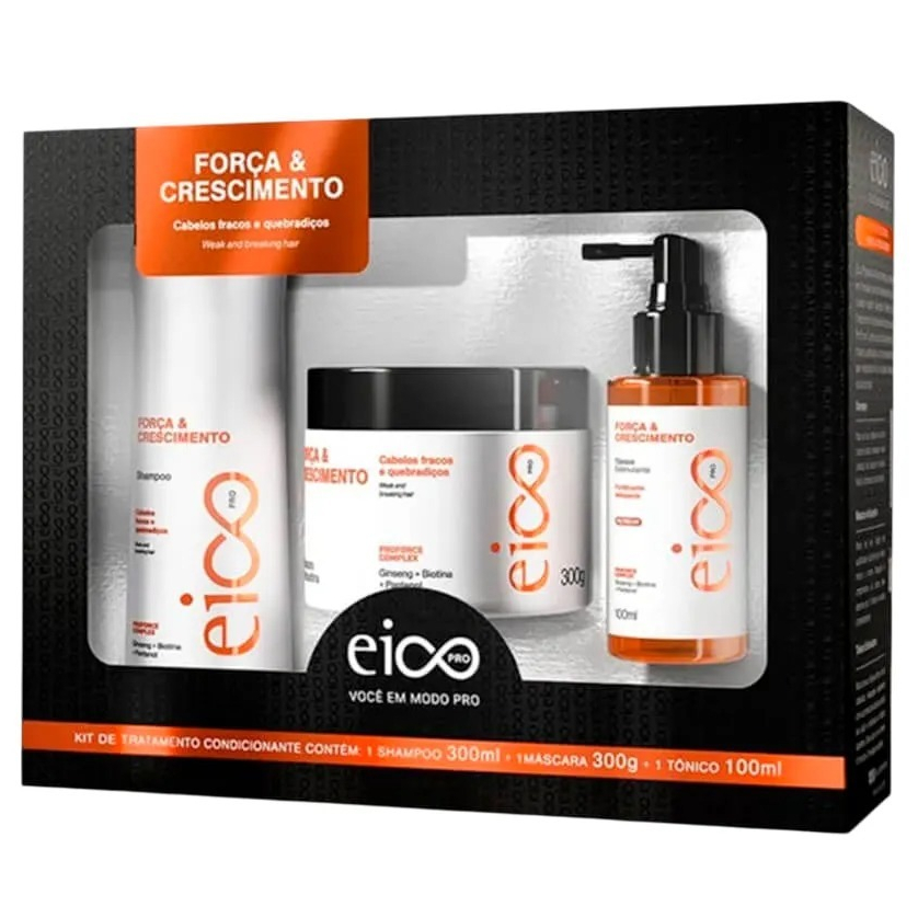 Kit Eico Pro Força e Crescimento Shampoo Máscara Hidratação 300g