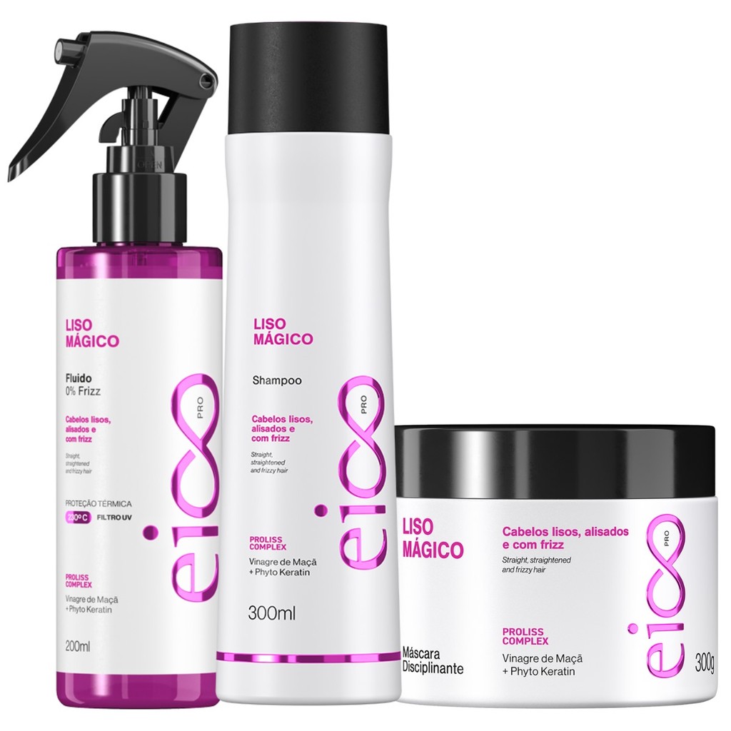 Kit Eico Pro Tratamento Liso Mágico Shampoo Máscara Spray Fluido