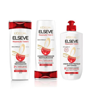 Kit Elseve Reparação Total 5 Shampoo Cond Creme P Pentear 3 Itens