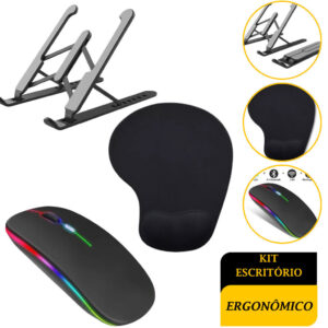 Kit Ergonômico para Escritório: Mouse Bluetooth Mouse Pad com Apoio