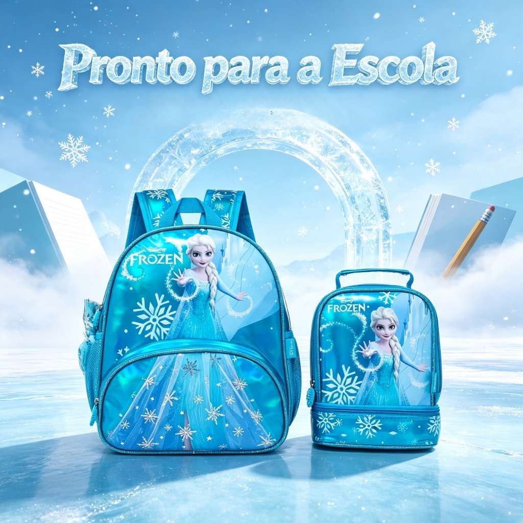 Kit Escolar Elsa Frozen Mochila Espaçosa Lancheira Disney Infantil