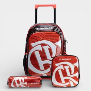 Kit Escolar Mochila de Rodinha Infantil Bagaggio Flamengo Preto e