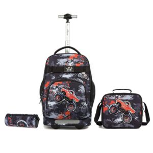 Kit Escolar Mochila De Rodinhas Estojo Lancheira Preto Verde Menino