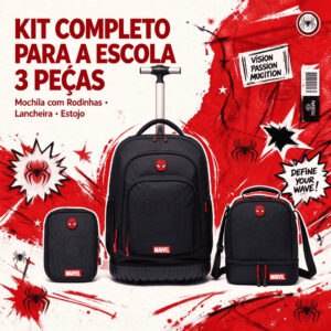 Kit Escolar Mochila De Rodinhas Spider Man Lancheira Estojo Infantil