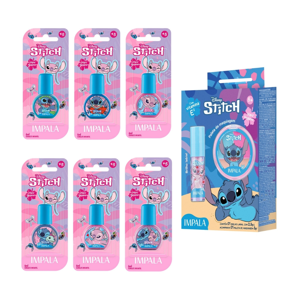 Kit Esmalte Impala Maquiagem Batom Chiclete Stitch Disney — Maquiagem