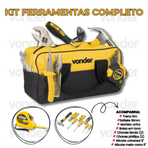 Kit Ferramentas Completo Bolsa Lona Trena 5m Alicates Martelo Chaves