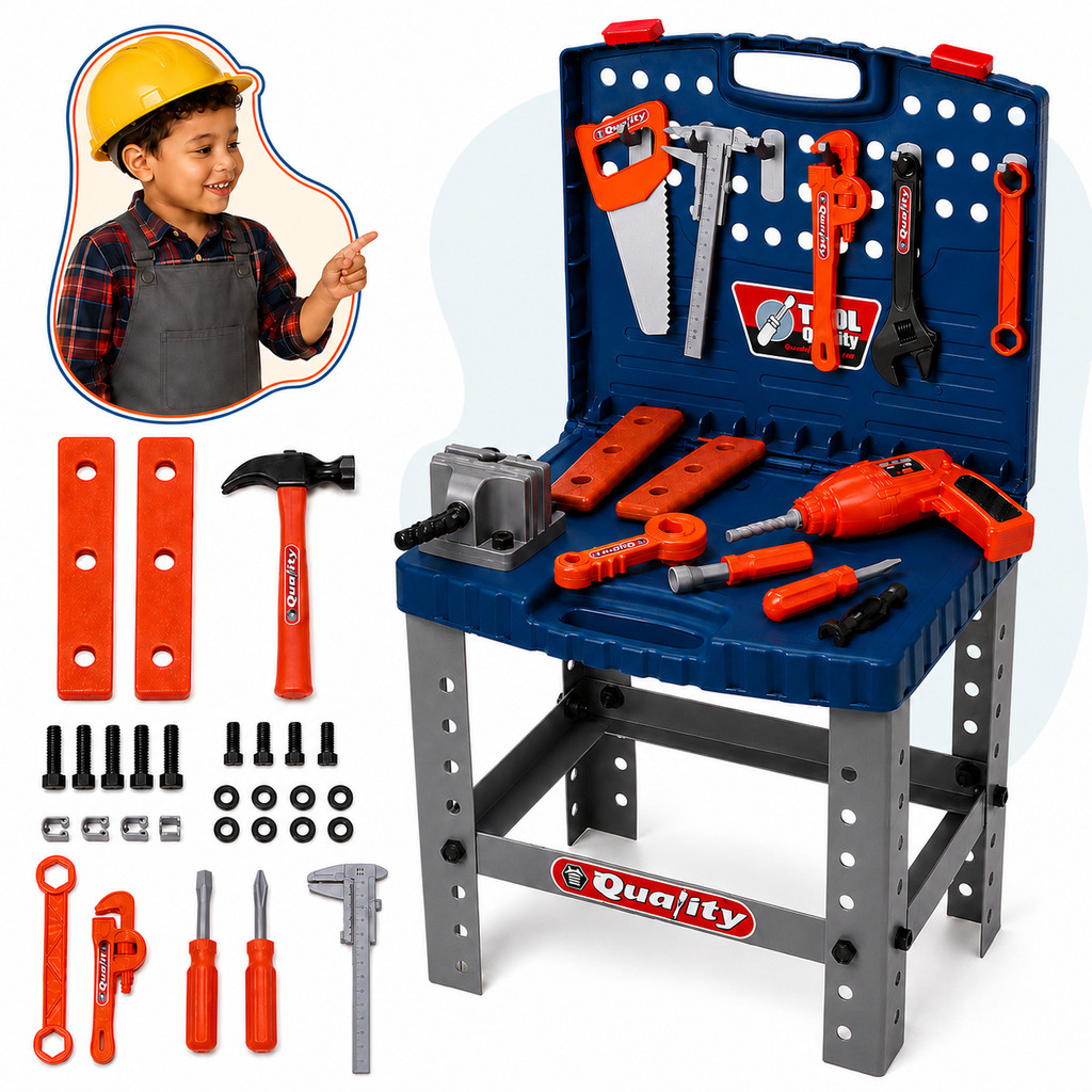 Kit Ferramentas Infantil Completo 53 Peças Mesa Bancada Vira Maleta 2 — Ferramentas Elétricas