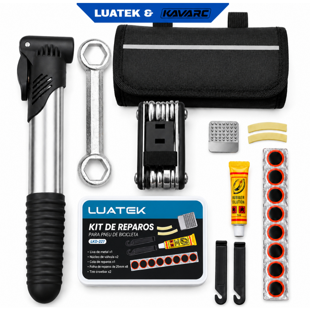 Kit Ferramentas para Bicicleta Bike com Bomba de Ar, Reparo Remendo