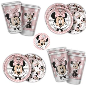 Kit Festa Minnie Mouse Rosa 16 Pratos 16 Copos Descartável 180 Ml