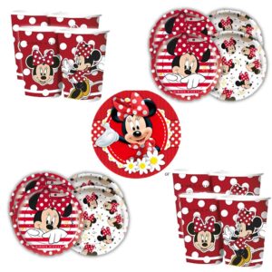 Kit Festa Minnie Mouse Vermelho 16 Pratos 16 Copos Descartável 180 Ml