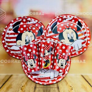 Kit Festa Minnie Mouse Vermelho 8 Pratos 8 Copos Descartável 180 Ml