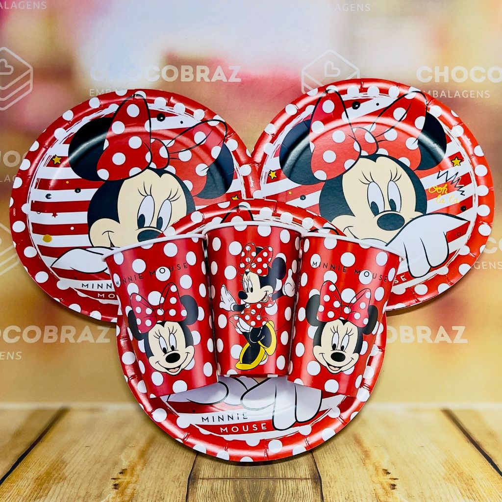 Kit Festa Minnie Mouse Vermelho 8 Pratos 8 Copos Descartável 180 Ml — Informática