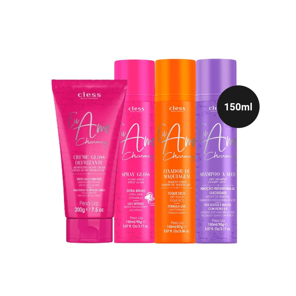Kit Fixador Shampoo Seco Creme Defrizante Spray Gloss