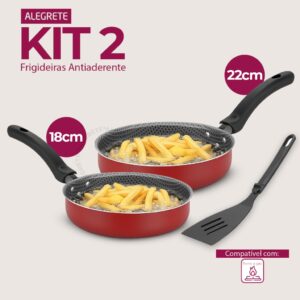 Kit Frigideira Reta Funda Alegrete Enjoy Antiaderente Vermelha