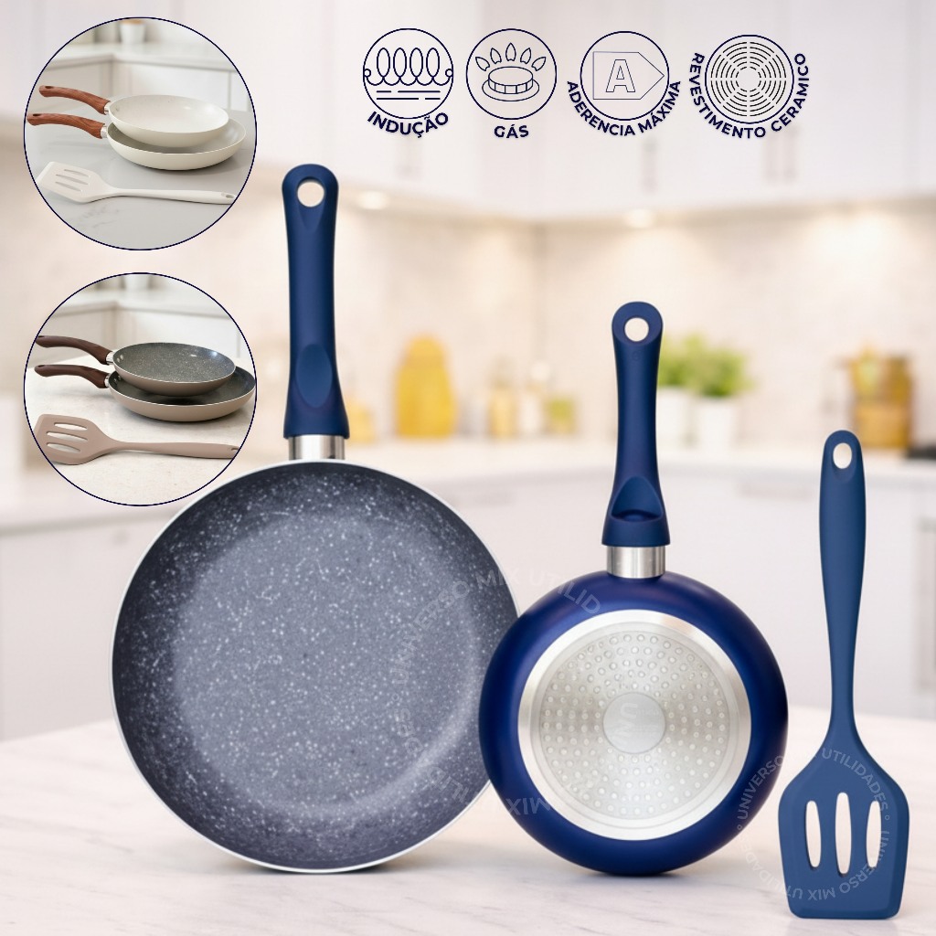 Kit Frigideira Revestida em Cerâmica Antiaderente 20cm e 24cm — Cozinha e Utensílios