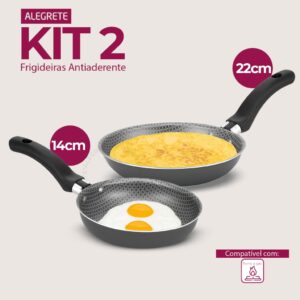 Kit Frigideiras Alegrete Enjoy 2 Peças 22cm e 14cm Antiaderente Cinza