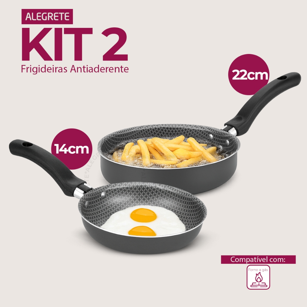 Kit Frigideiras Alegrete Enjoy Reta Funda 22cm Ovo 14cm Antiaderente