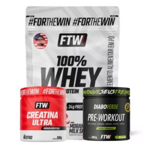 Kit Ftw Whey 100% Refil 1kg Creatina Ultra Pote 300g Pré-Treino Diabo
