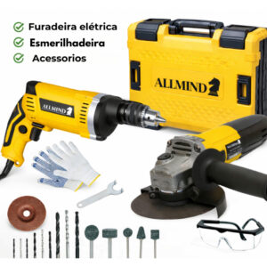 Kit Furadeira de Impacto 900W Esmerilhadeira Angular 4½” Profissional