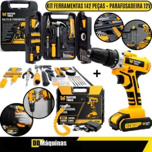 Kit Furadeira Parafusadeira 12V Com Acessórios Maleta e Bateria Jogo